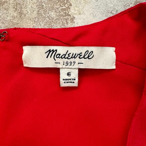 Madewell Red Silk Sleeveless Knee Length Dress 6 Holiday Cocktail Valentines - Picture 6 of 11